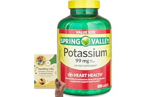NEOBIT Spring Valley Potassium Caplets, 99 mg, 500 Count Value Size, Heart Health Support, Dietary Supplement, Free from Artificial Additives - Bundle with 'Healthy Life, Simple Choices: Guide' (2 Items)