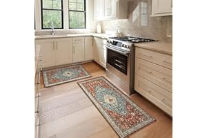 Collive Boho Kitchen Mat 2PCS Cushioned Kitchen Mats for Floor, Anti-Fatigue Mat Waterproof Kitchen Rug Set of 2 Non-Skid Comfort Standing Mat for Kitchen, Office, Sink, Laundry, 17"x30"+17"x59"