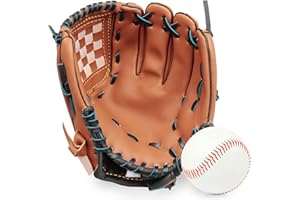 GROOFOO Baseball Glove and Ball for Kids Youth Adults Softball Teeball Training Left/Right Hand Glove with Soft Ball Set Brown/Black/Pink