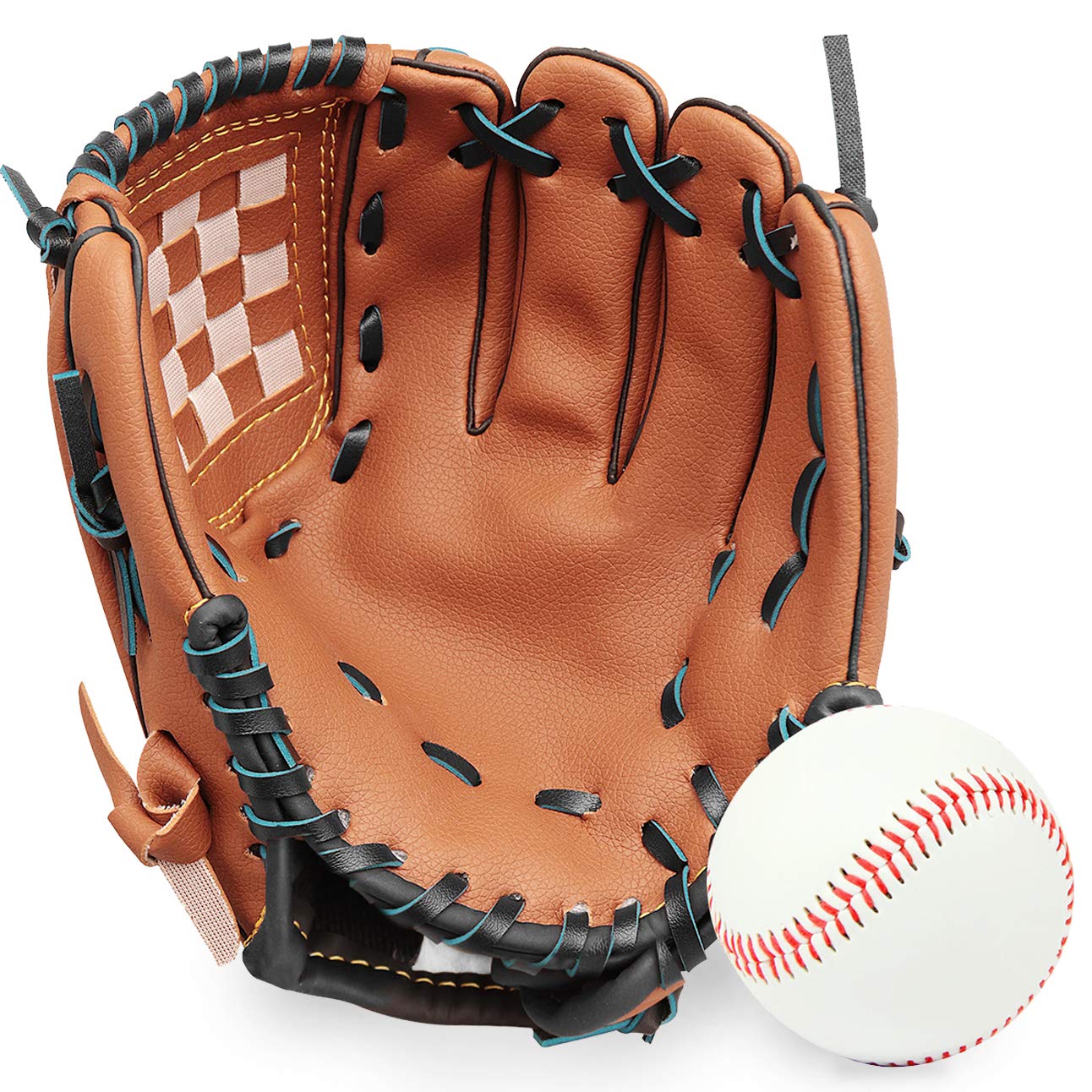 Photo 1 of GROOFOO Baseball Glove and Ball for Kids/Youth/Adults Softball Teeball Training, Left Hand Glove with Soft Ball Set, 9.5" Brown