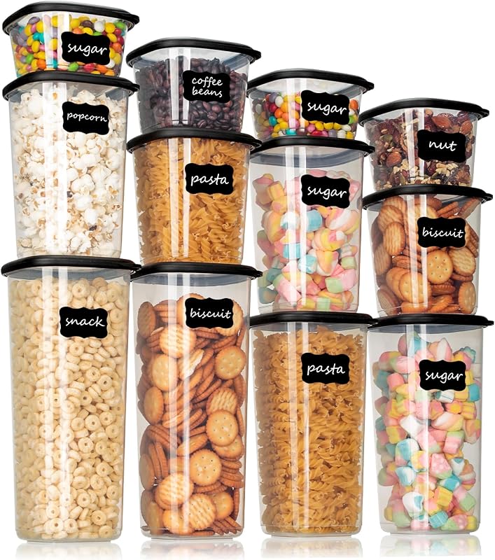 Set de recipientes herméticos para alimentos – 12 botes cocina (2x 0.36L-1.64L) und 16 etiquetas negras, ideal para almacenaje cocina, tarros cocina — foto 1 de 7