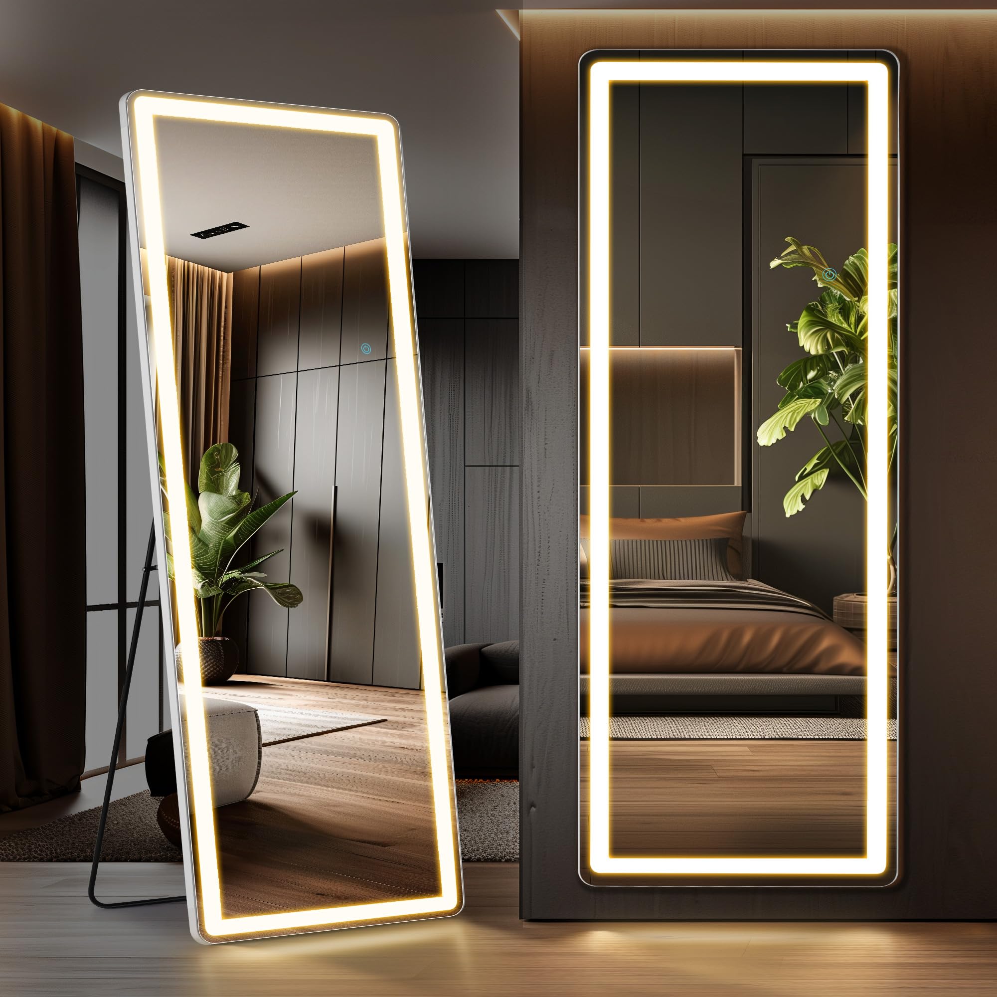 DUMOS 26"×71" Full Length Mirror with Light, LED Floor Full Body Mirror with 3 Color Lighting, Wall Mounted Stand Mirror for Bedroom, Dressing Room, Living Room, Bathroom