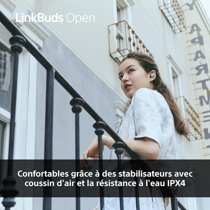 LinkBuds Open - Ecouteurs Ouverts Bluetooth sans Fil - Son Transparent, Confortables, 4, 8g, Haute qualité sonore, IPX4, Connexion multipoint, Batterie 22h, iOS et Android - Blanc