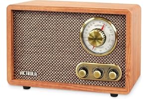 Victrola Willow – Retro Wood Bluetooth Radio with Built-in Speakers: Elegant & Vintage Design, Rotary AM/FM Tuning Dial, Bass