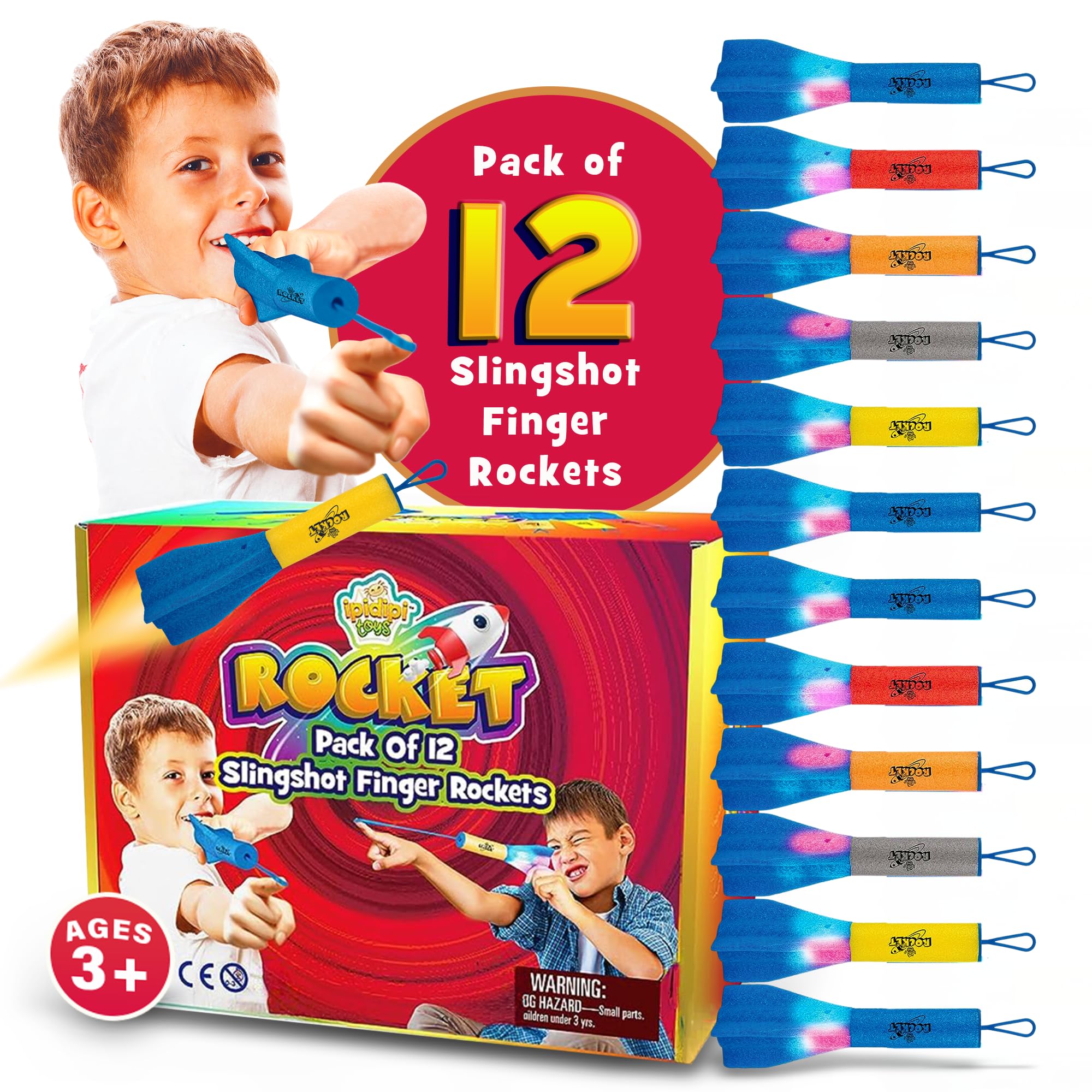 IPIDIPI TOYS Finger Rockets – Foam Rocket Launcher for Kids, Party Favors, High-Flying Air Rockets, Fun Gifts for Boys & Girls, Classroom Prizes – Assorted Colors, Pack of 12
