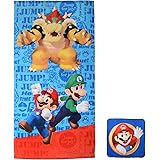 Franco Kids Bath and Beach Soft Cotton Terry Towel with Washcloth Set, 25" x 50", Super Mario