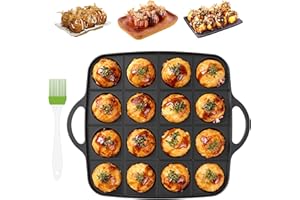 Takoyaki Pan Set, 16 Holes 1.6" Half Sphere Takoyaki Maker, Aluminum Alloy Aebleskiver Pan, Japanese Grill Cooking Plate Skil