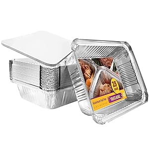 Aluminum Pans Disposable,8''x6''x2'' Foil Pans with Lids,3LB Max allowable Load Portable disposable Food Containers,Perfect for Party,Roasting,BBQ,Grilling,Heating,Freezer,Catering,Buffet Supplies (25-Pack)