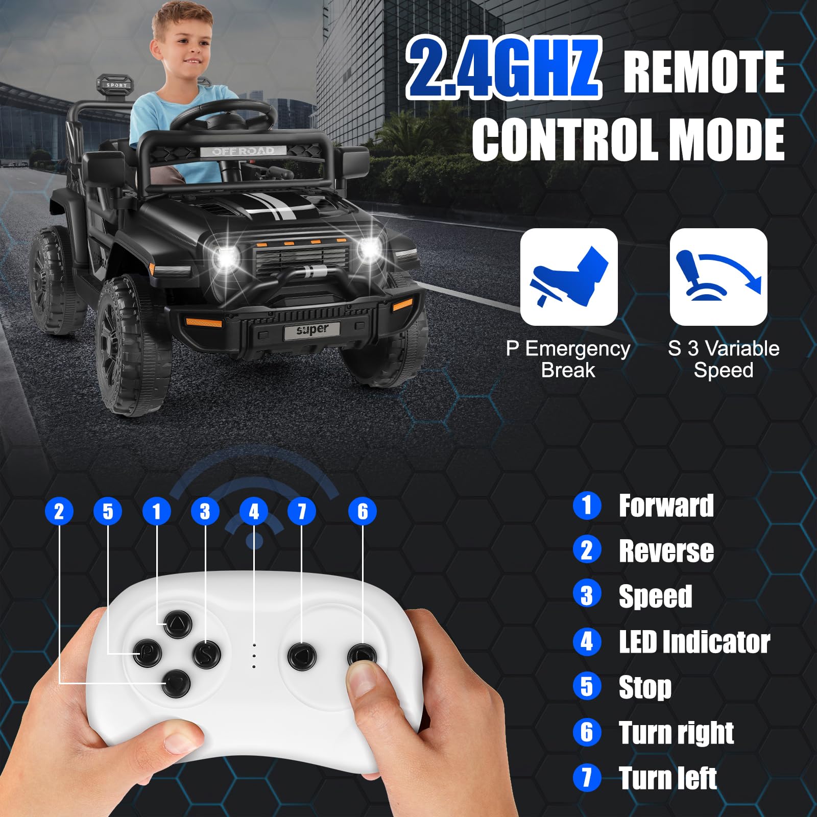 Hikole 12 Volt Ride on Toys for Toddlers, Battery Power Cars for Kids with Remote Control, Electric Vehicle w/Bluetooth, Spring Suspension & LED Light, Black