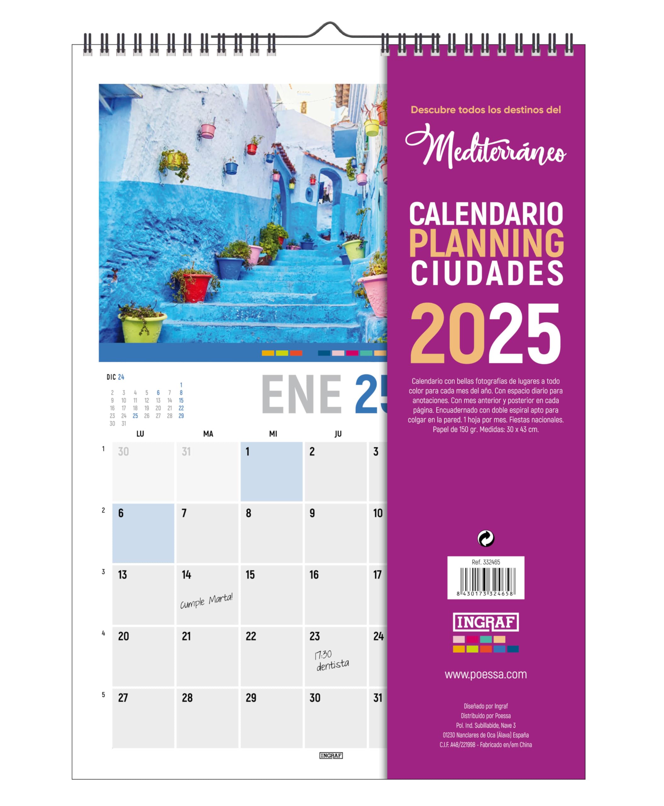 Calendar 2025 vertical Mediterranean, INGRAF
