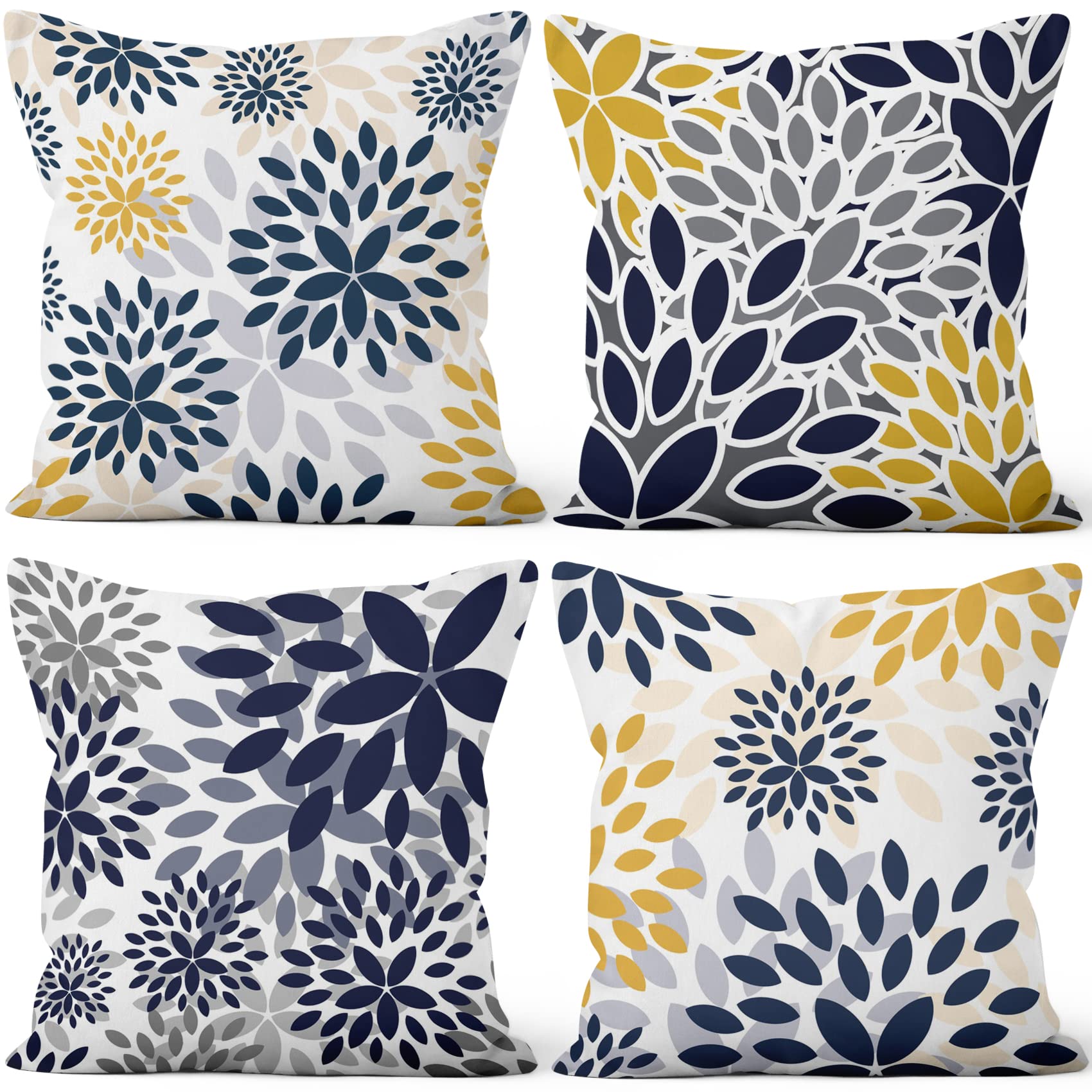 Aoihrraan Cushion Covers Set of 4, Boho Floral Throw Pillow Covers Blue and Yellow Flower Soft Short Plush Square Pillowcase for Sofa Couch Bedroom Car Chair Home Decor 22"x22"