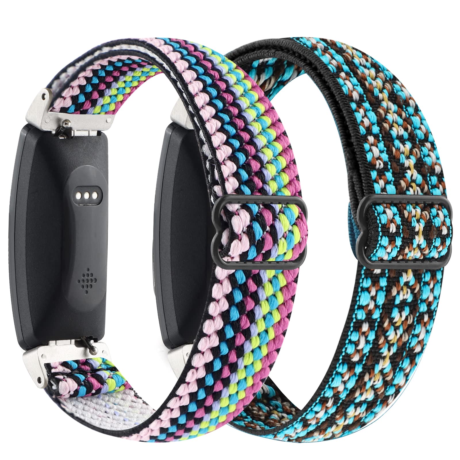 Photo 1 of ?2Pack? Elastic Watch Band Compatible with Fitbit Inspire 2/ Inspire/Inspire HR,Woven Soft Nylon Sport Breathable Wristband Replacement Women Men for Fitbit Inspire?Stripe-Embroidery Blue?