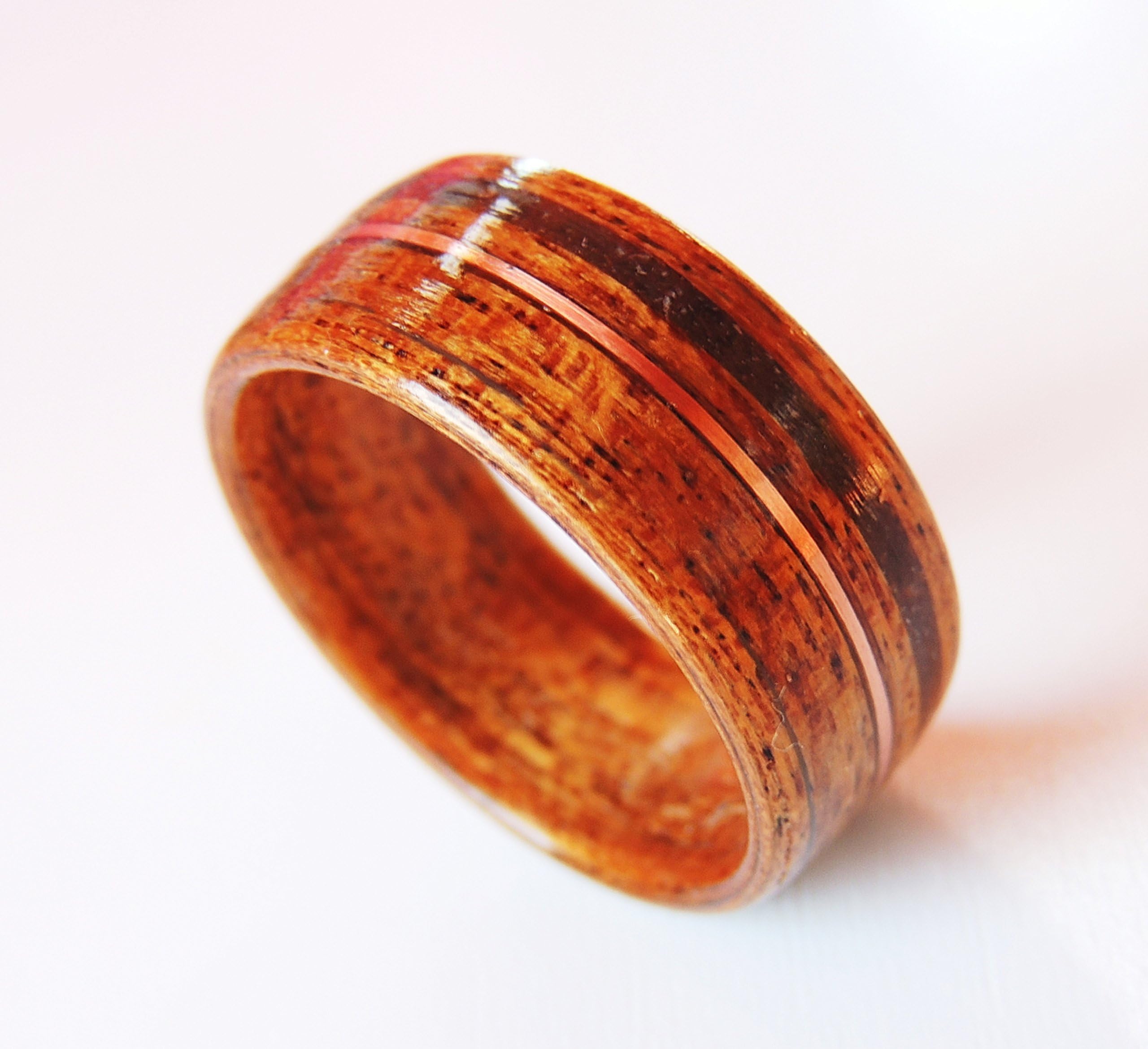 Bentwood Ring Dinosaur Bone with Copper on African Walnut, Non-Metal ring, engagement, wood ring, anniversary