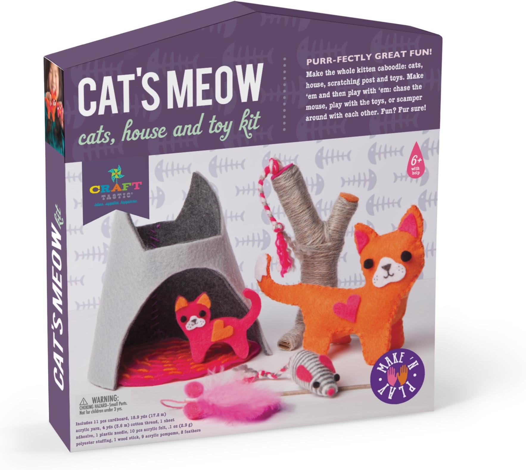 Craft-tastic – Cat's Meow – Make and Play Kit Includes Cat and Kitten-Themed Craft Projects