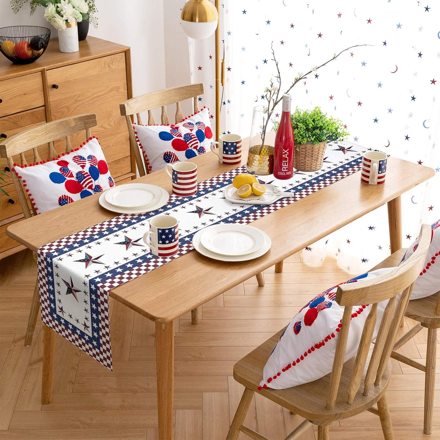 Table Runner Cotton Linen, American USA Flag Stars Table Linens Non-Slip Runners for Kitchen Party Wedding Home Decor,July 4th Independence Memorial Day Table Top Decoration 13" x 90": Kitchen & Dining