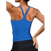ATTRACO Women's Workout Tank Top Built in Bra Ribbed Athletic Tank Racerback Workout Top Scoop Neck