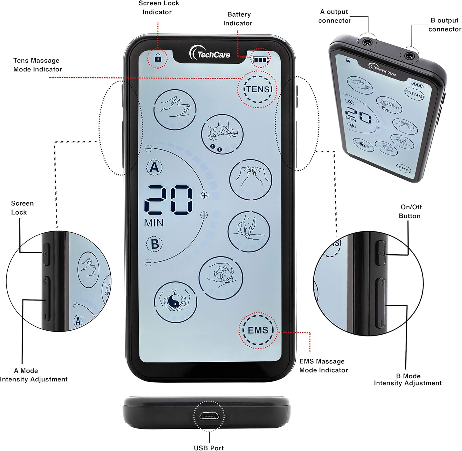 Tens Unit Muscle Stimulator 24 Massage Mode Tens EMS Machine Device Touchscreen Massager Intensity Deep Tissue Shoulder Pain Relief Sciatica Tendonitis Plantar Fasciitis: Sports & Outdoors