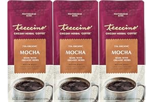 Teeccino Mocha Chicory Coffee Alternative - Ground Herbal Coffee That’s Prebiotic, Caffeine-Free & Acid Free, Medium Roast, 11 Ounce (Pack of 3)
