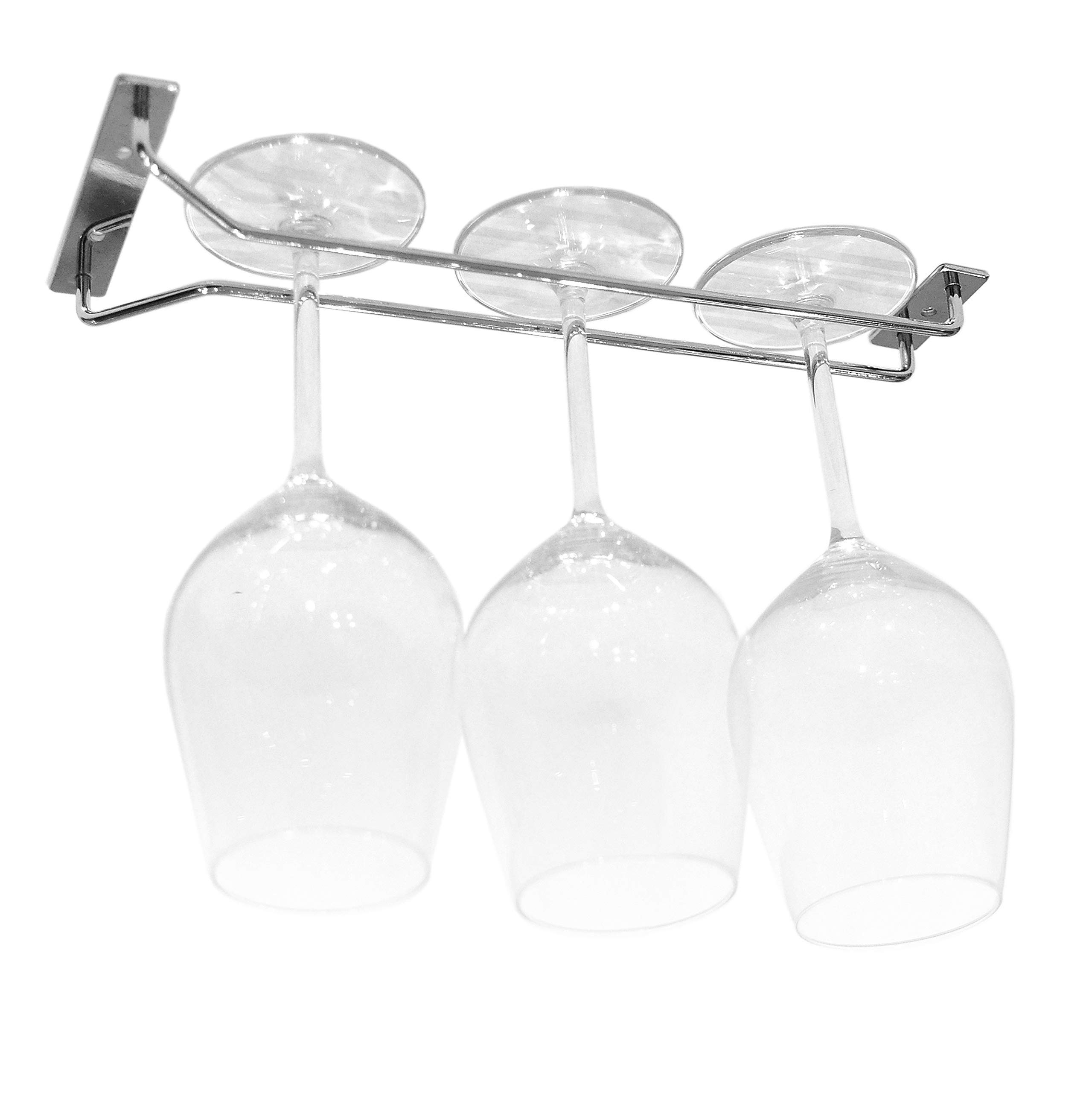 BSM Marketing Chrome Cabinet and Bar Wine Glass Holder Hanging Rack Storage Rail Low Profile (13" 33cm)