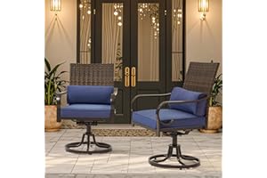 MELLCOM Patio Swivel Chair Set of 2, Outdoor Dining Chairs with Cushions & Lumbar Pillows, Wicker Chairs with Gentle Rocker for Porch, Garden, Backyard, Poolside, Deck, Blue