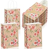 Karenhi 16 Pcs Small Floral Gift Bags with Handles Vintage Floral Paper Treat Bags Reusable Kraft Paper Tea Party Gift for Mothers Day Party Favors 8.7 x 5.9 x 3.2 In