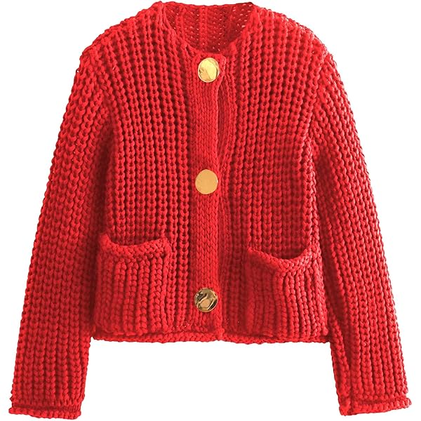 Arssm Womens Cropped Cardigan Sweaters Chunky Open Front Button
