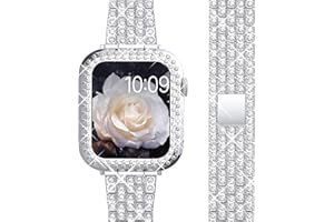 QVLANG Compatible for Apple Watch Band 40mm Series 6/5/4/SE, Diamond Rhinestone Case + Women Bling Band Stainless Steel Metal Bracelet for iWatch (Silver)