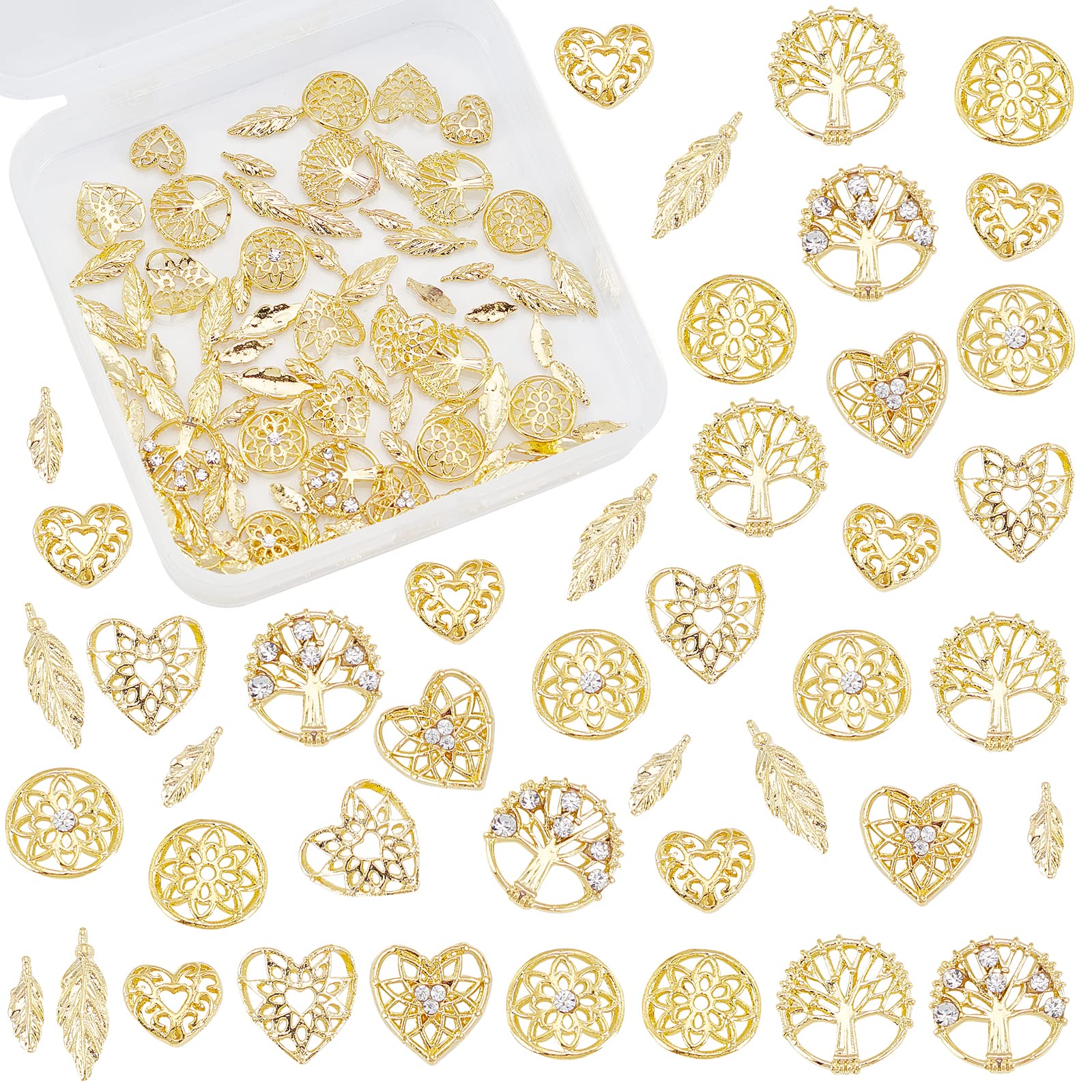 OLYCRAFT 144pcs Gold Resin Fillers Hollow Alloy Cabochons Tree of Life Leaves Resin Charms Epoxy Resin Supplies Nail Art Decoration Epoxy Resin Filling Material - Dreamcatcher Theme — image 1