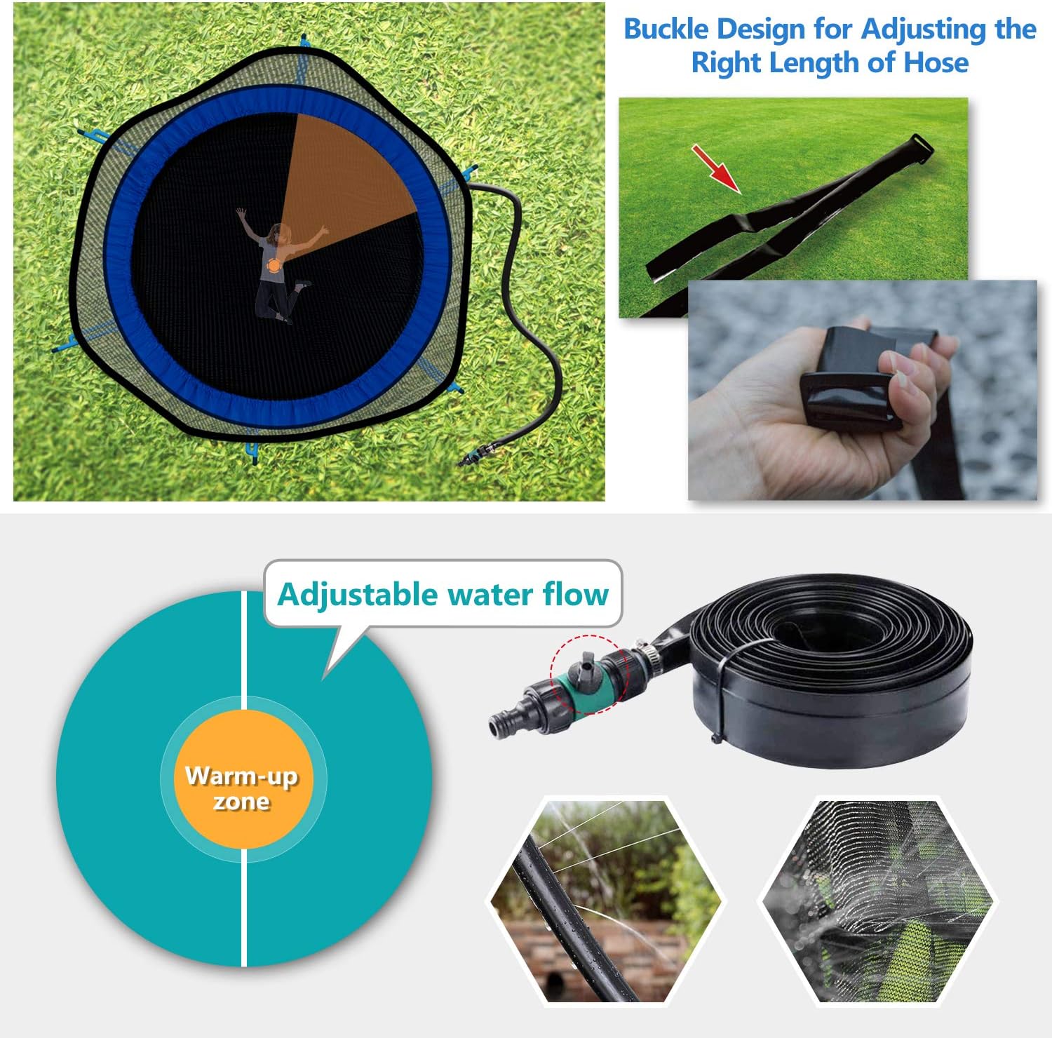 EOX Trampoline Sprinkler, 72Ft Trampoline Water Park Sprinkler Hose Water Sprays Trampoline Water Sprinkler for Kids Cool Down Trampoline Playing in Water Summer Outdoor Water Park Game Sprinkler: Toys & Games