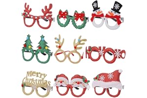 KSPOWWIN 9PCS Christmas Glitter Party Glasses Christmas Decoration Costume Eyeglasses Party Glasses Frame for Holiday Favors