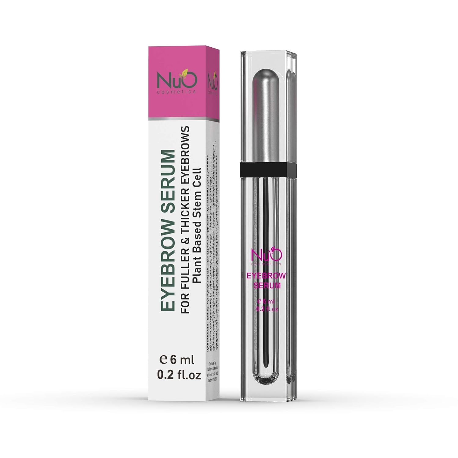 NuOrganic Eyebrow Serum Growth Enhancer Gel | Naturally Grow Fuller, Darker & Thicker brows | Plant Based Stem Cell Serum with Biotin & Growth Peptides | Fast Absorbing, Vegan & Cruelty Free (6ML)