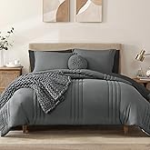 Monbix King Size Comforter Set - 7 Pieces Bed in a Bag King, Grey Bedding Sets with Comforter, All Seasons Comforter Bed Set with Sheets, Pillowcases & Shams