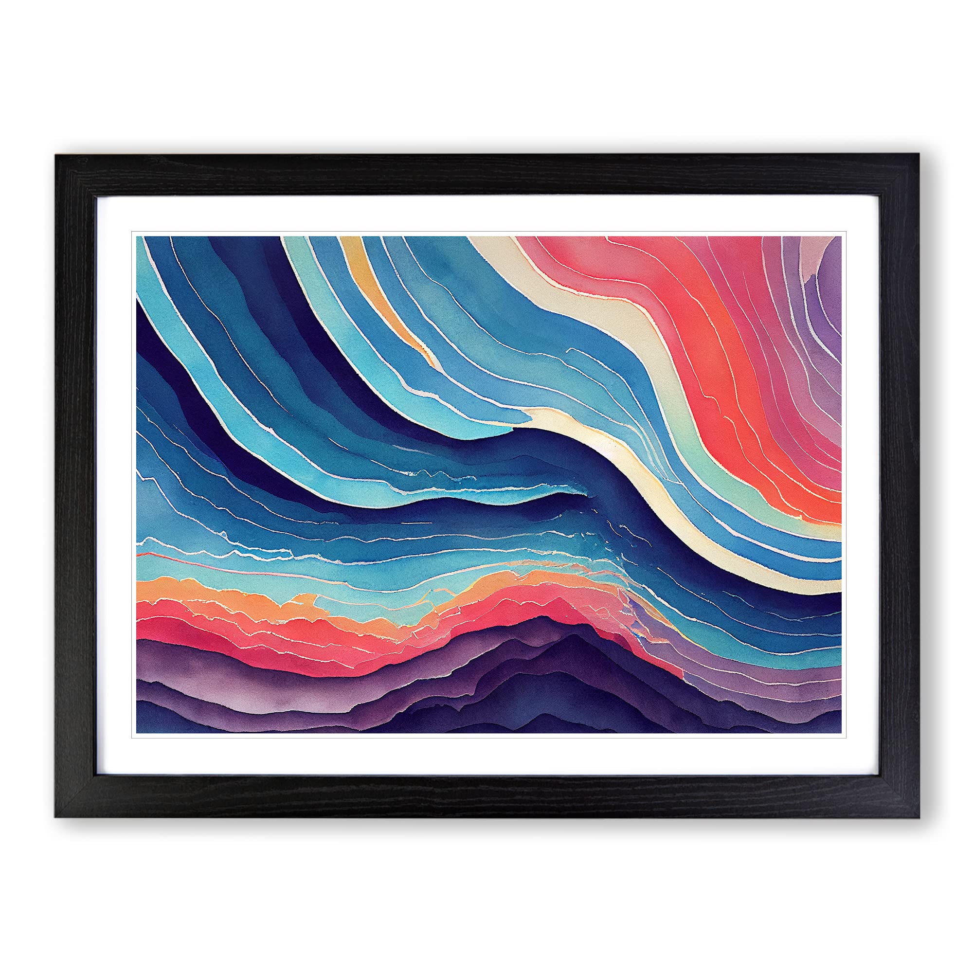 Watercolour Soundwave Art Vol.6 Abstract Framed Print | A4 Black Framed Wall Art | Ready to Hang | Abstract Historical Picture | Living Room Bedroom Lounge Office