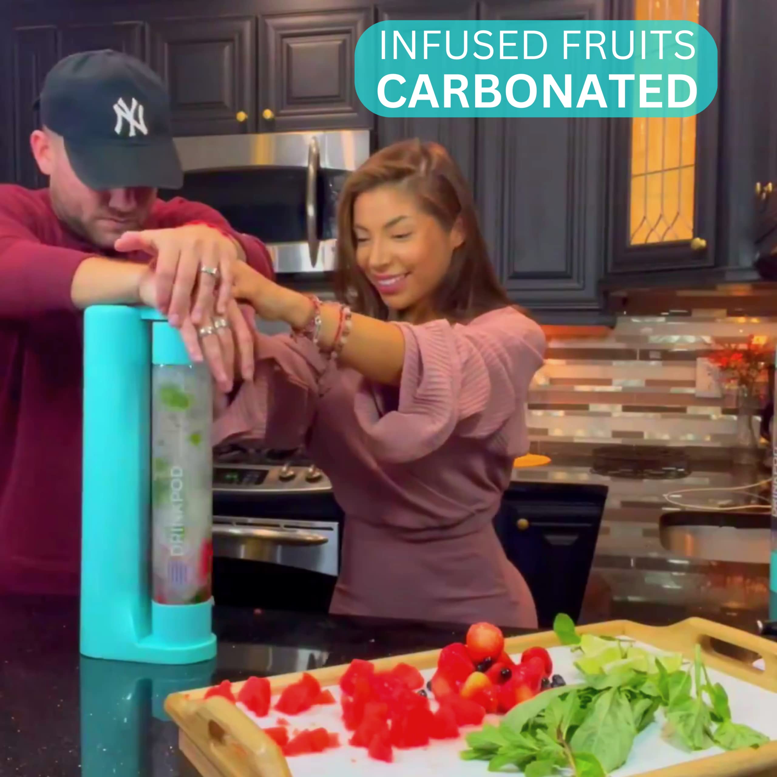 Fizzpod Sparkling Water Maker Soda Maker Infused Fruits Soda Maker Machine for Carbonating with 1L Carbonating Bottle, Seltzer Fizzy Water Maker, Includes 3 x 1l Carbonating Bottle Compatible with 60L