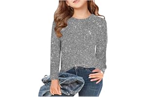 Girls Sparkly Sequin Shirts Long Sleeve T-Shirts Shiny Glitter Gifts Tops Tees for Kids 3-14 Years