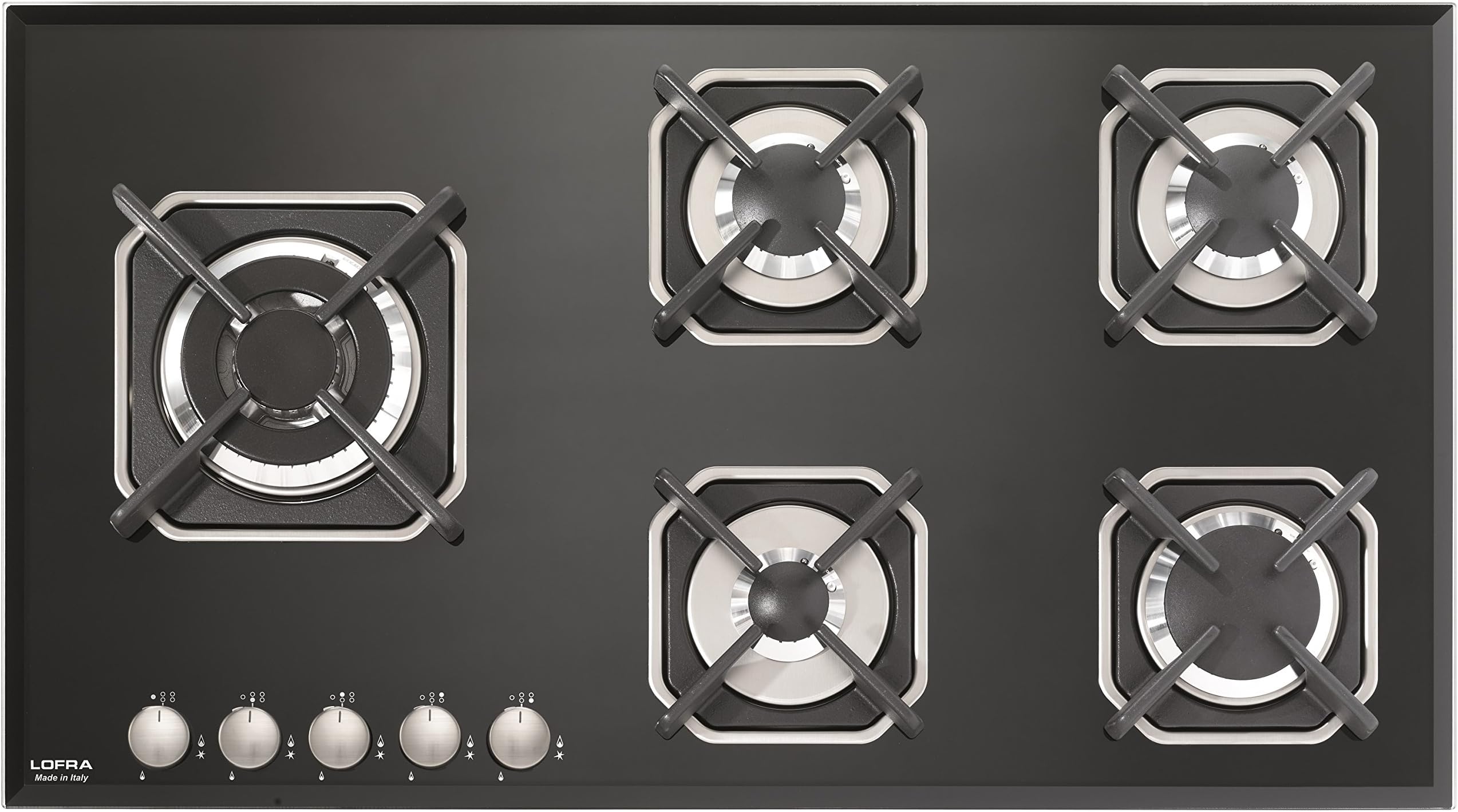 Lofra Mars 90 Built-In Gas Hob Black – Plate (Built-in, Gas Hob, Glass, Black, Cast Iron, Left)