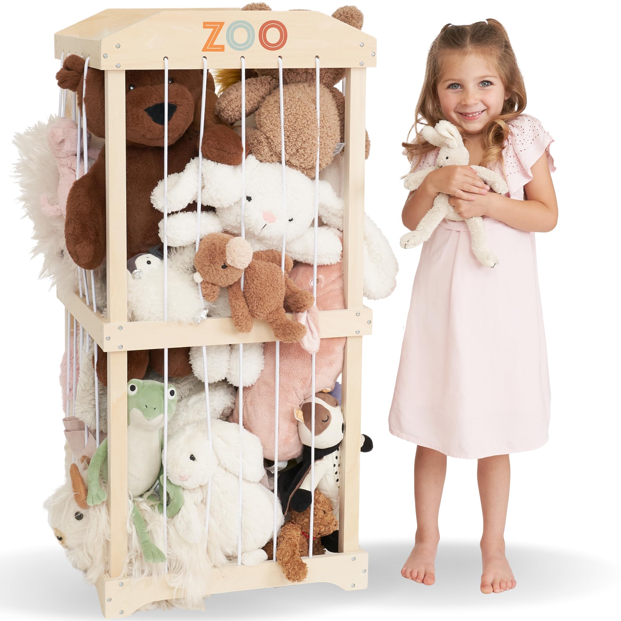 Photo 1 of Wooden Stuffed Animal Storage for Kids – Large Toy Storage Organizer & Holder for Your Kids Playroom or Nursery – Easy to Assemble Stuffed Animal Zoo That Keeps Plush Friends Ready for Snuggles