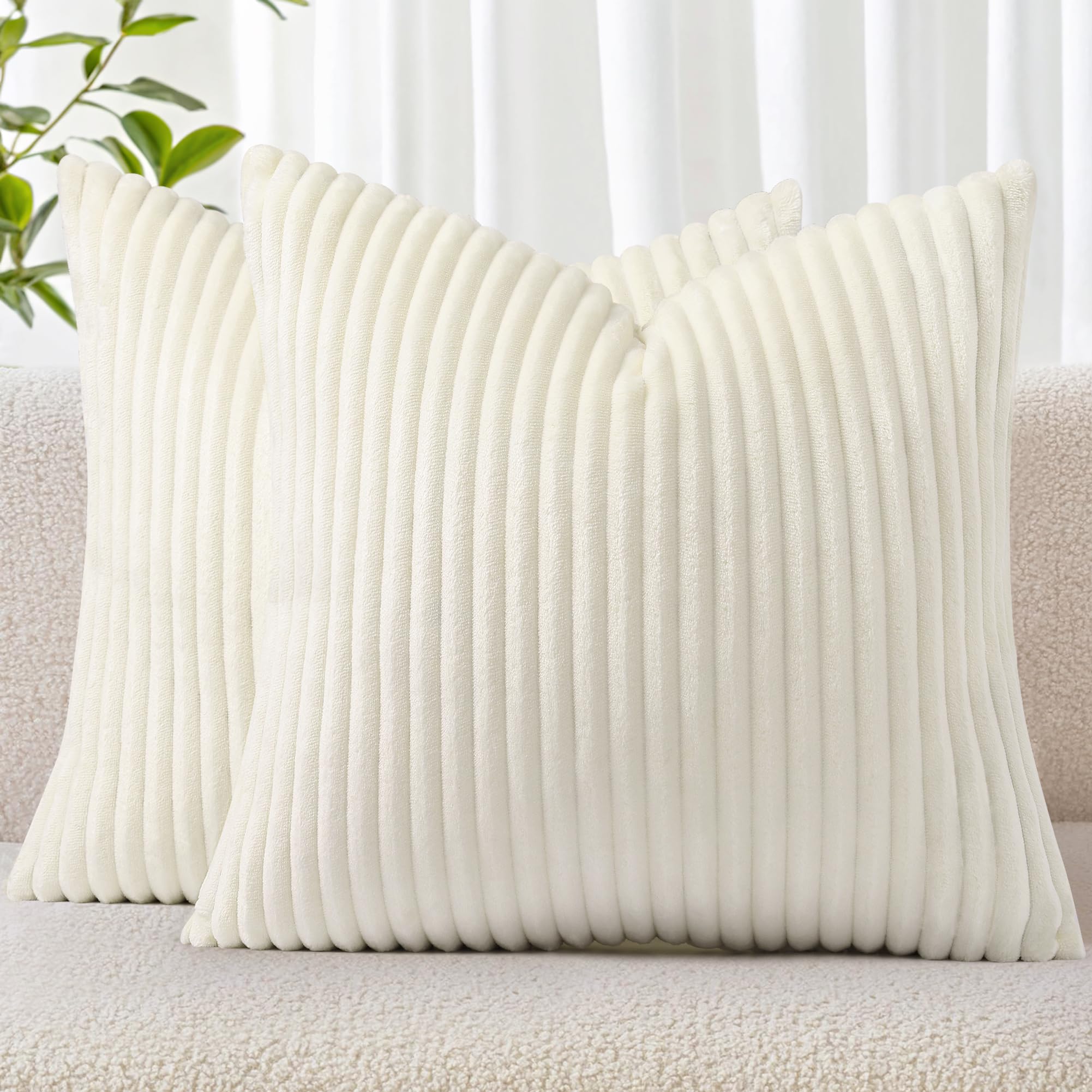 Photo 1 of Simmore Decorative Fall Throw Pillow Covers 20x20 Set of 2, Soft Natural Plush Flannel Double-Sided Fluffy Couch Pillow Covers for Sofa Living Room, Cream White