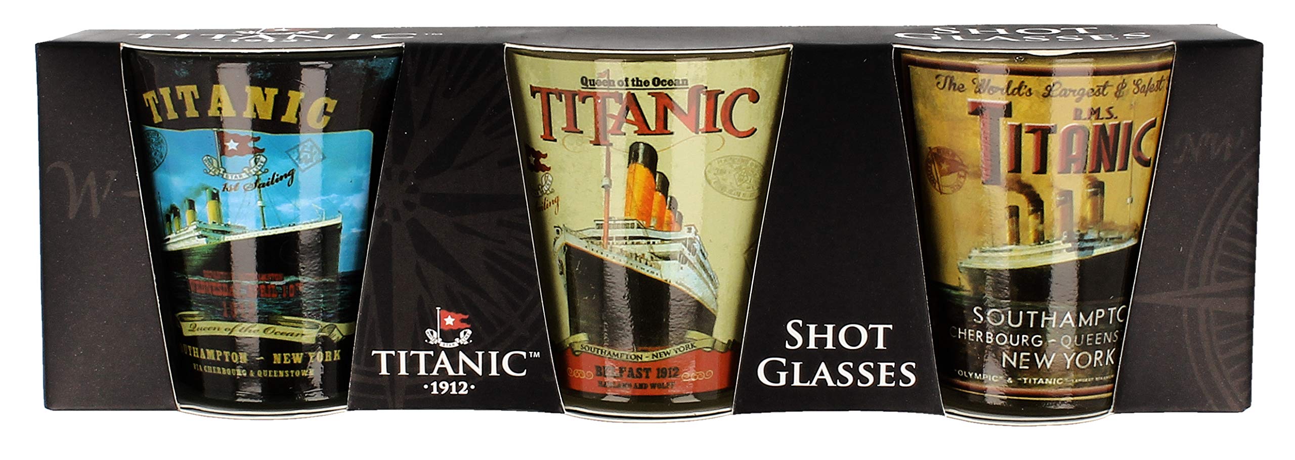 sg Titanic Shot Glasses, 3 Pack with Poster Prints