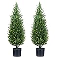 Artificial Topiary Trees 3 Foot Artificial Cedar Trees UV Resistant Potted Plant Set of 2 Faux Bushes Fake Shrubs for Outdoor Indoor Front Porch Garden