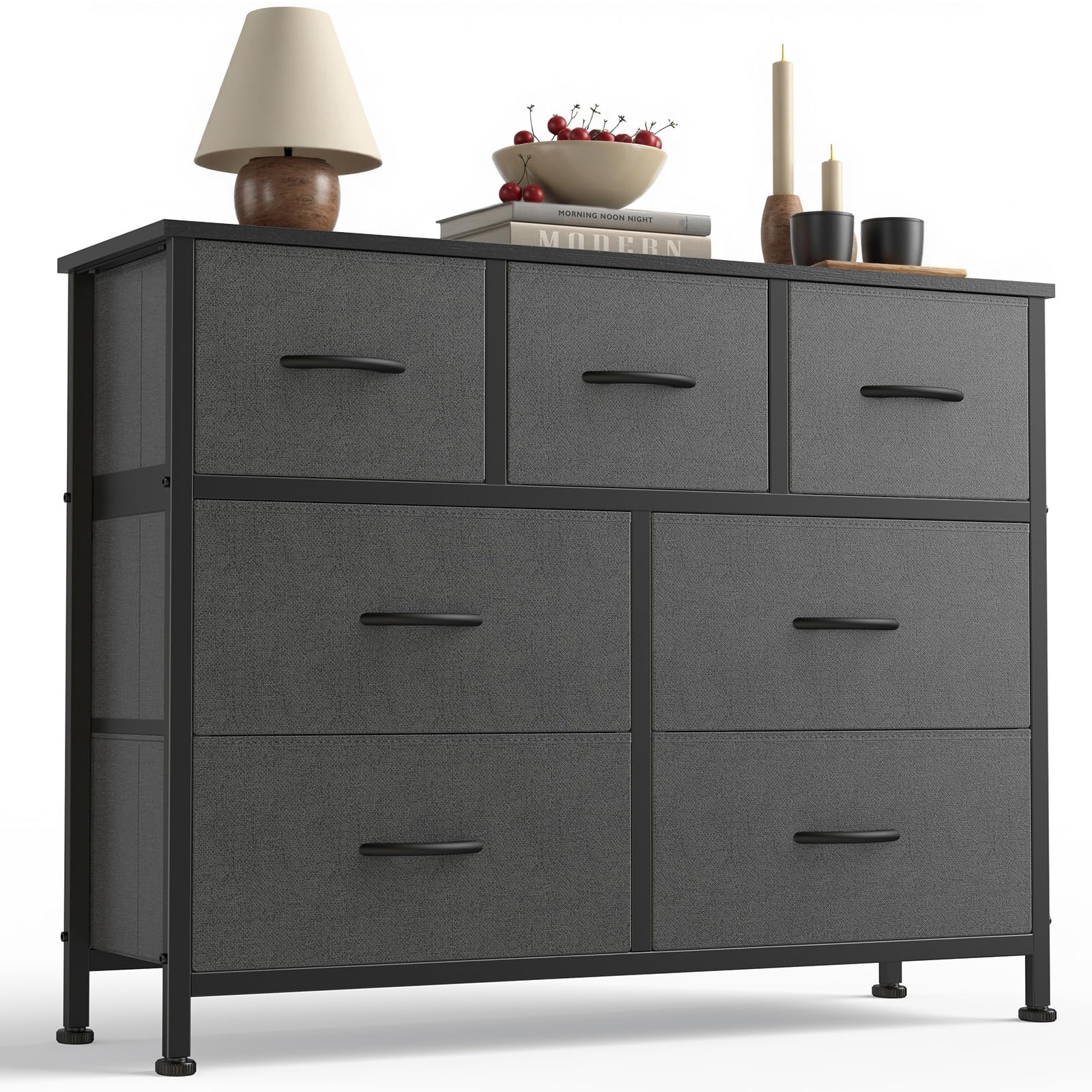 Photo 1 of ***MISSING PIECES SELLING AS IS *** Sweetcrispy 7 Drawer Dresser with Fabric Bins Fabric Storage Tower Organizer for Bedroom Closet Hallway Entryway Tall Chest of Drawers with Steel Frame Wood Top Easy Pull Handles,Dark Gray***MISSING PIECES SELLING AS IS
