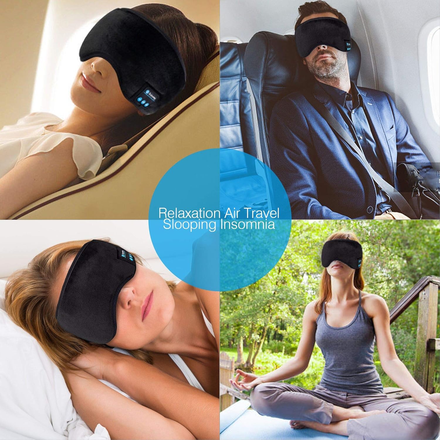 Sleep Headphones Bluetooth Eye Mask, Joseche Wireless Bluetooth 5.0 Headphones Music Travel Sleeping Headphones Handsfree Sleeping Mask with Built-in Speakers Microphone Washable (Black): Home Audio & Theater