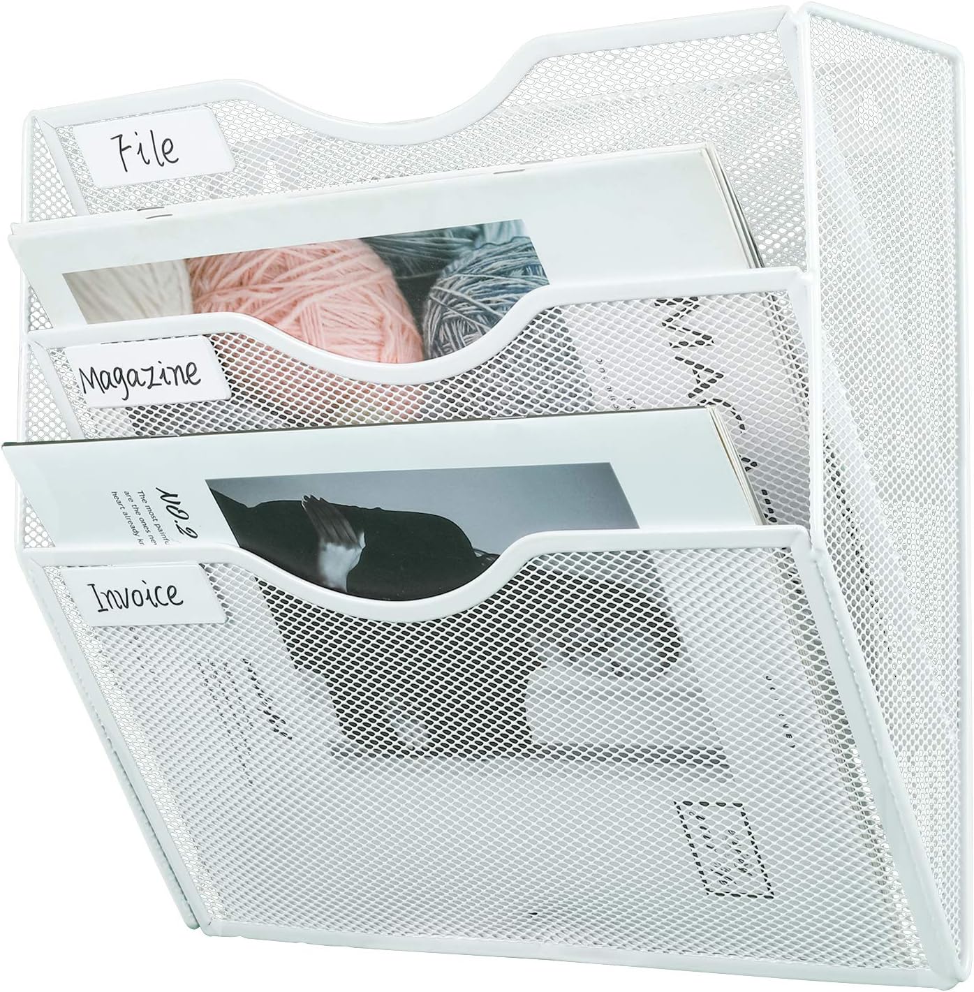 PAG Hanging Wall File Holder Mail Organizer Wall Mount Document Letter Rack, 3-Tier, White : Office Products