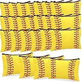 AojSup 24 Pcs Softball Makeup Bag Sport Cosmetic Bags Canvas Softball Pouch Bags Portable Makeuping Pouch Bag Travel Makeup Organizer for Women Men Team Player Travel