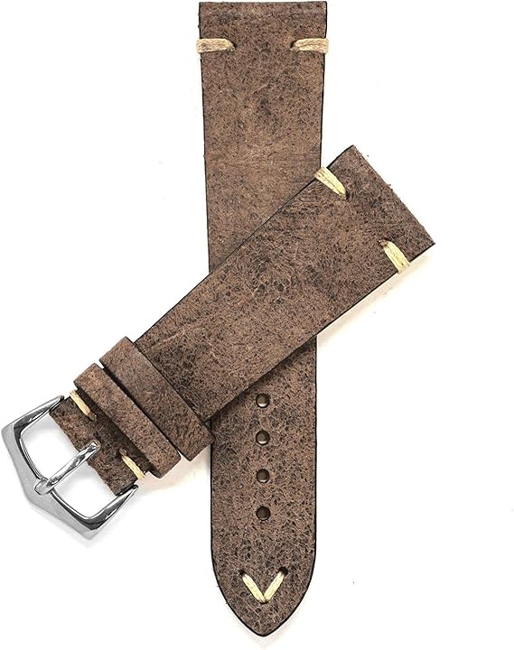 Amazon Co Jp アンティーク調ブラウンレザーヴィンテージ腕時計ベルト イタリア製カーフレザーで手作り ヴィンテージ交換用腕時計バンド メンズ レディース 22mm イエローゴールド ファッション