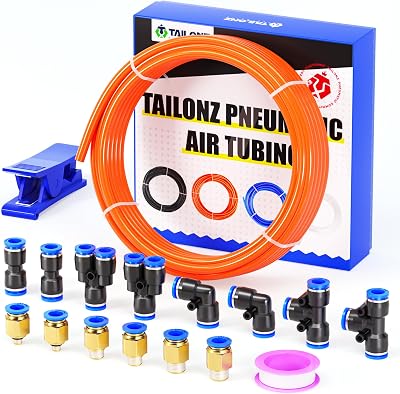 TAILONZ PNEUMATIC 6mm PU Air Hose 10m Orange 1 MPa BP 4/7 BSP Kit