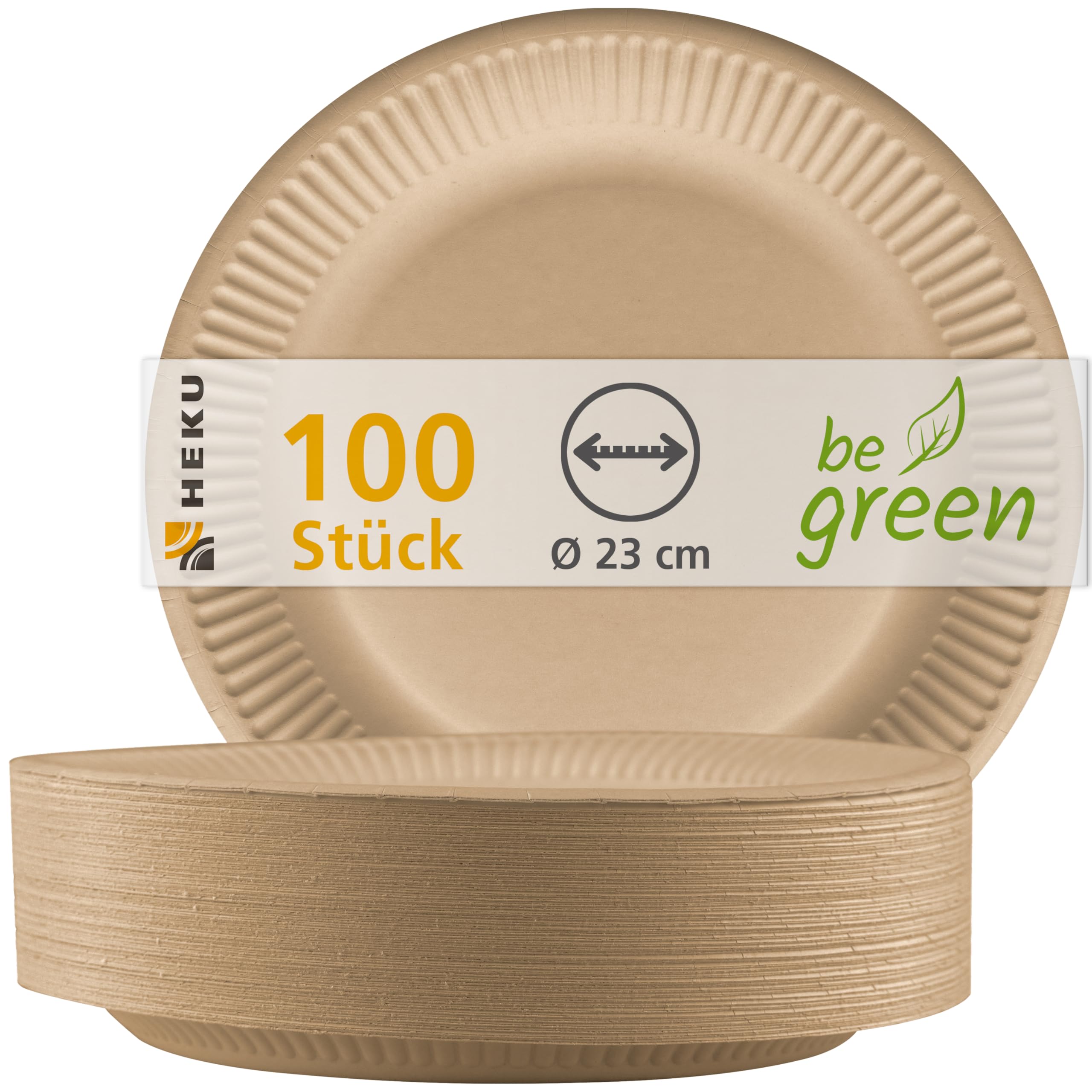 HEKU Be Green Pack of 5 Packs of 20 Organic Paper Plates Diameter 23 cm