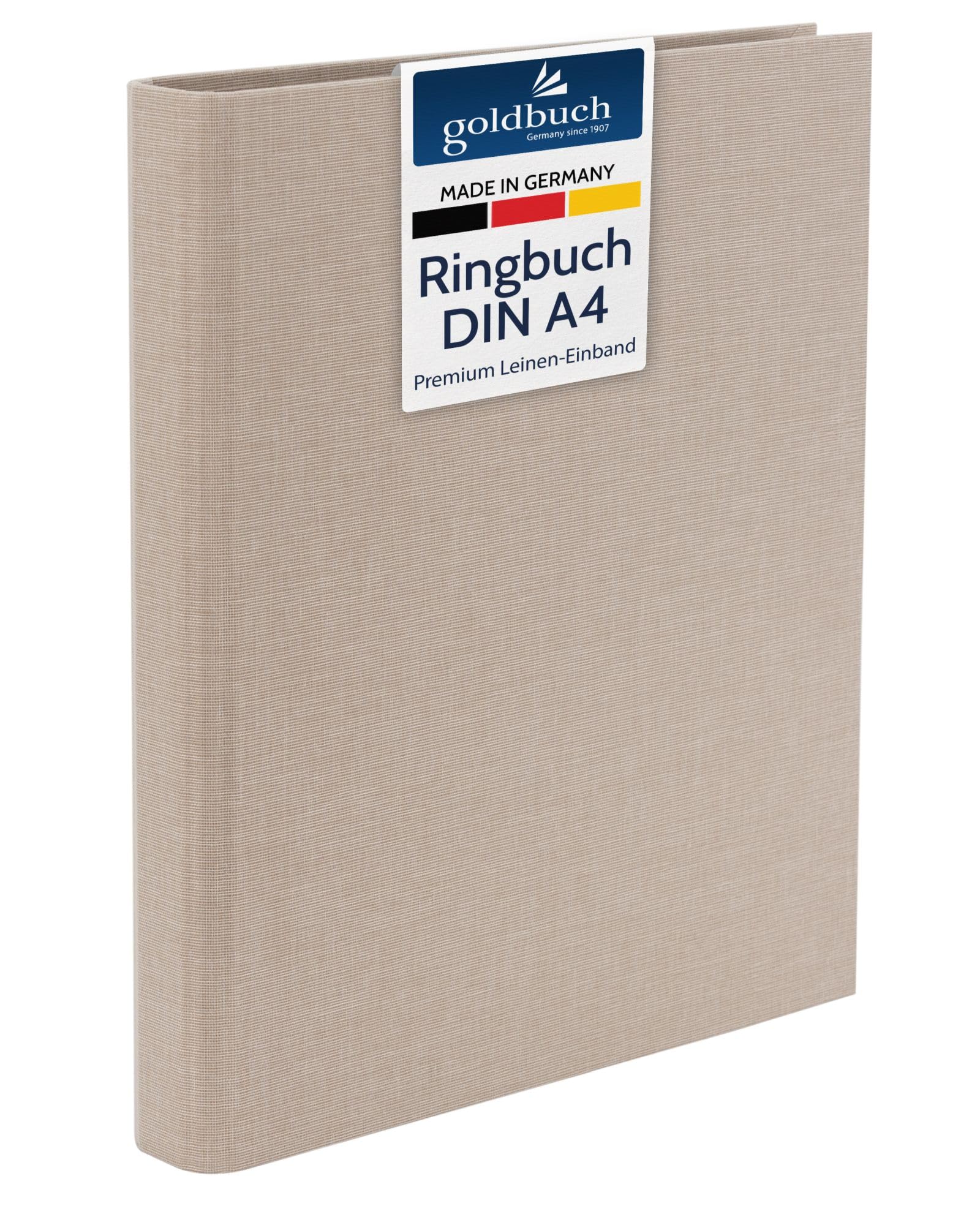 goldbuch Summertime 37 211 Ring Binder A4 Beige Dimensions 32 x 27.5 x 4.5 cm Stapler with 4-Ring Mechanism and Clamping Bracket, Ring Binder Format DIN A4, Linen Cover, Light Brown