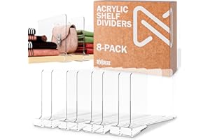 Neatly Made Acrylic Shelf Dividers for Closets - Purse Organizer - Clear Shelf Dividers for Wooden Shelves & Linen Closet Organizer - Sturdy and Easy Set-Up Closet Dividers (8-Pack)