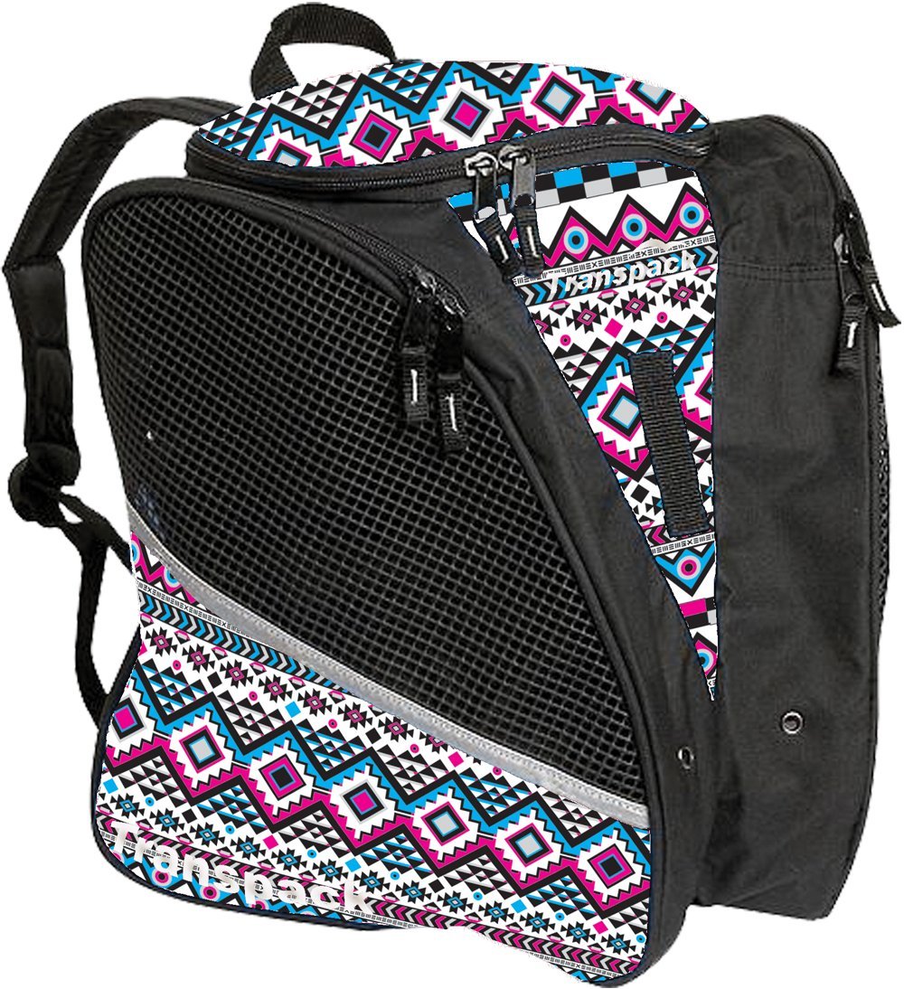 TRANSPACK Ice with Print Design - Bag for Ice Skating (White/Pink/Aqua Aztec)
